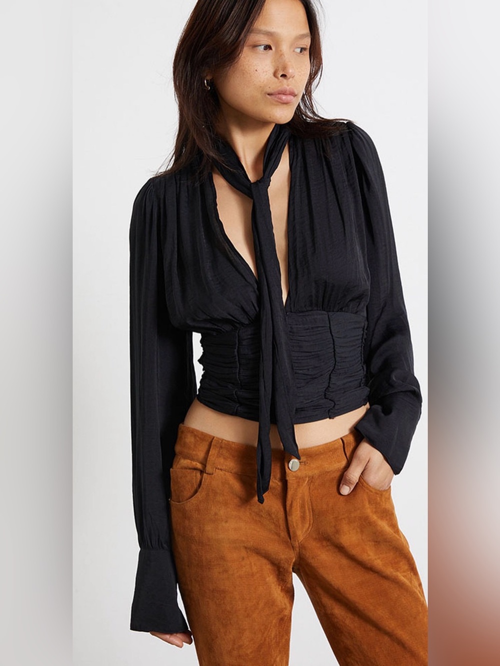 Free People "Meet Me There" Ruched Button-Down Blouse – Size Large